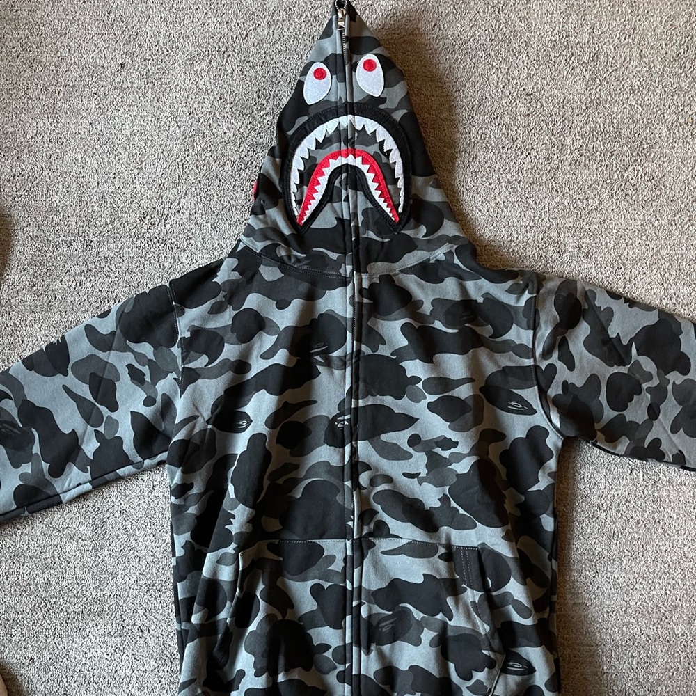 Bape Gray and Black Shark Sweatshirt